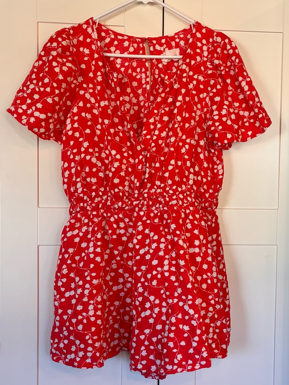 Anthropologie Red and White Floral Print Top